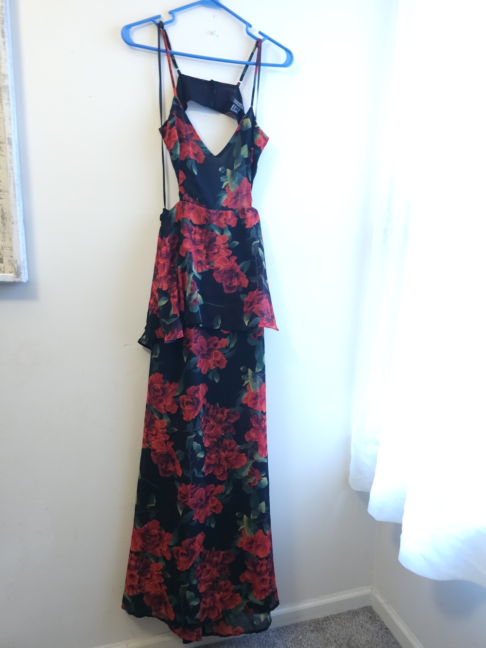 Forever 21 Black Maxi Dress with Red Floral Print